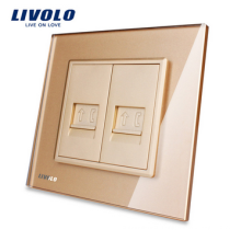 Livolo free shipping 2 gang Crystal glass panel electrical tel socket VL-C792T(TEL)